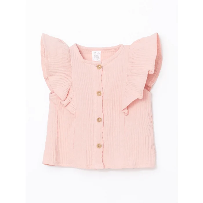 LCW baby Pembe Bisiklet Yaka Dokulu Kız Çocuk Gömlek ve Pantolon 2li