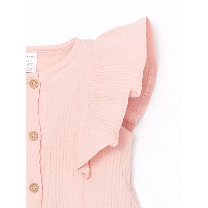 LCW baby Pembe Bisiklet Yaka Dokulu Kız Çocuk Gömlek ve Pantolon 2li