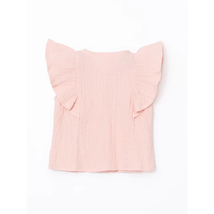 LCW baby Pembe Bisiklet Yaka Dokulu Kız Çocuk Gömlek ve Pantolon 2li