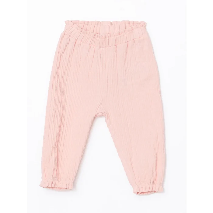 LCW baby Pembe Bisiklet Yaka Dokulu Kız Çocuk Gömlek ve Pantolon 2li