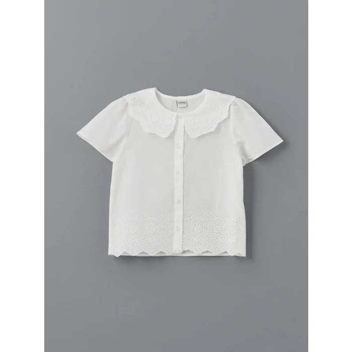 LCW Kids Ekru Bebe Yaka Fisto Detaylı Kız Çocuk Gömlek