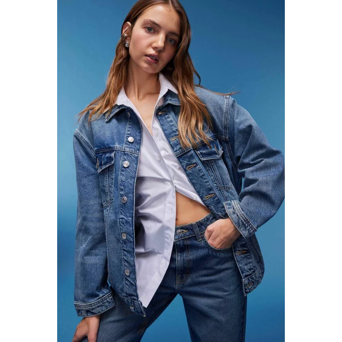 Defacto D8664 Mavi Oversize Geniş Kalıp Jean Ceket