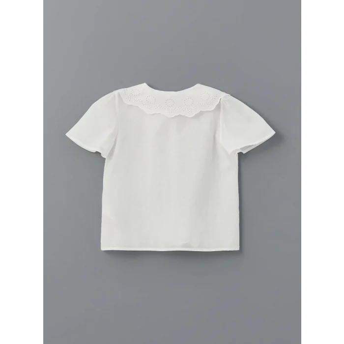 LCW Kids Ekru Bebe Yaka Fisto Detaylı Kız Çocuk Gömlek