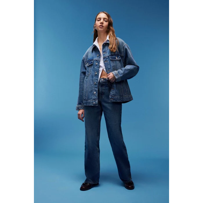 Defacto D8664 Mavi Oversize Geniş Kalıp Jean Ceket