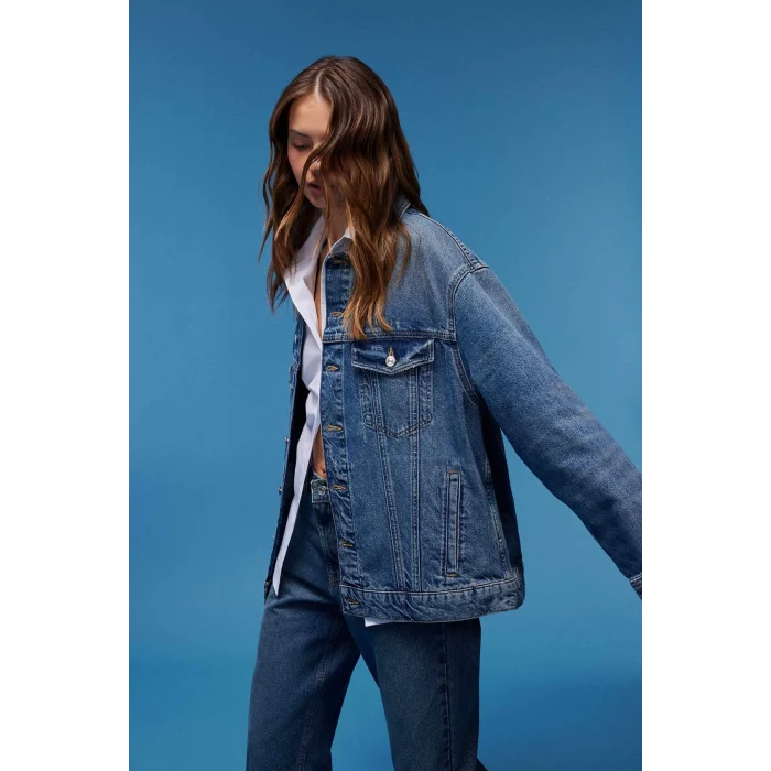 Defacto D8664 Mavi Oversize Geniş Kalıp Jean Ceket
