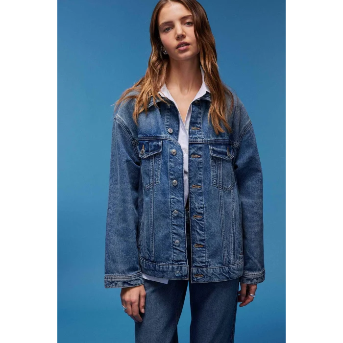 Defacto D8664 Mavi Oversize Geniş Kalıp Jean Ceket