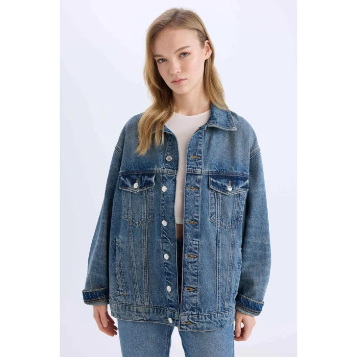 Defacto D8664 Mavi Oversize Geniş Kalıp Jean Ceket