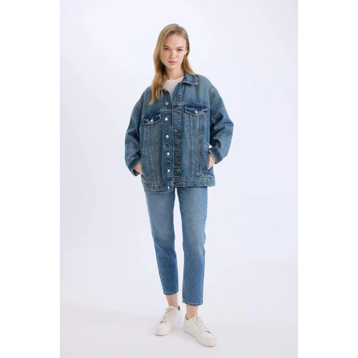Defacto D8664 Mavi Oversize Geniş Kalıp Jean Ceket