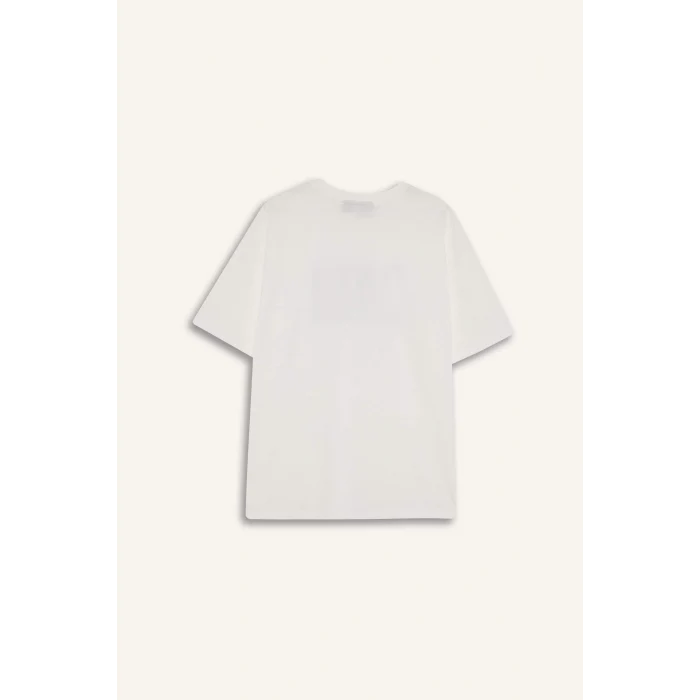 Defacto T5506 Beyaz DeFactoFit NBA Wordmark Oversize Geniş Kalıp Bisiklet Yaka Baskılı Kısa Kollu Tişört