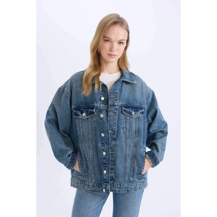 Defacto D8664 Mavi Oversize Geniş Kalıp Jean Ceket