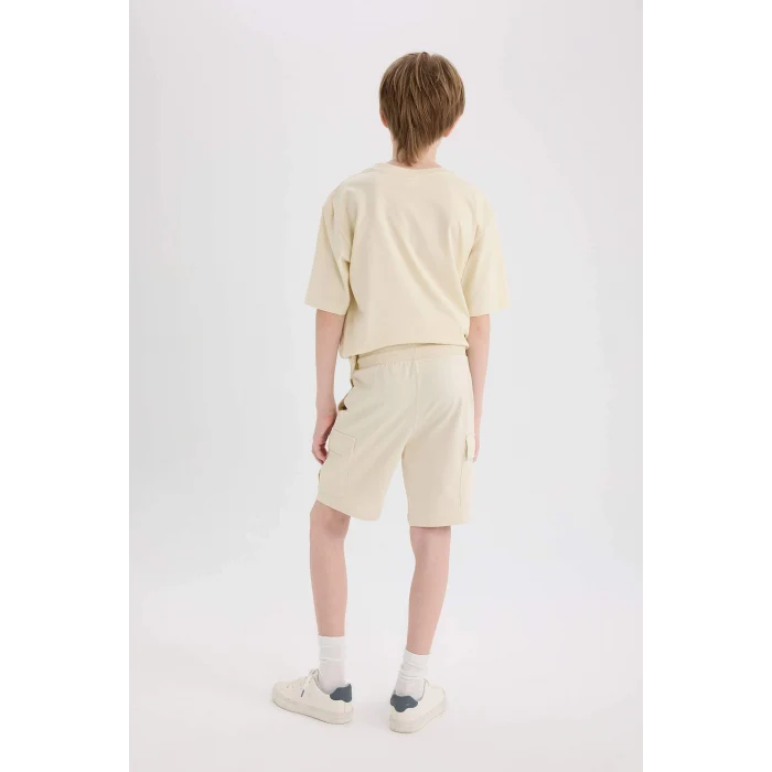 Defacto B5868 Bej Erkek Çocuk Beli Lastikli Kargo Cepli Şort