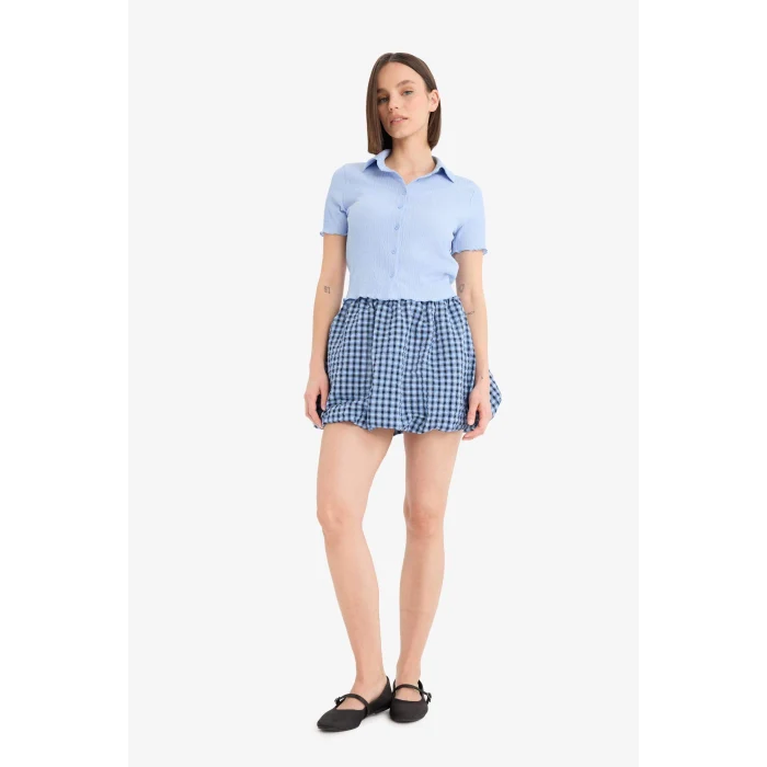 Defacto D4520 Mavi Coool Fitted Bürümcük Kısa Kollu Gömlek