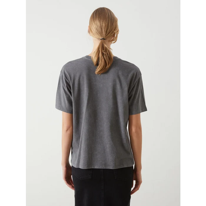 LCW Vision Antrasit Bisiklet Yaka Taşlı Oversize Kadın Tişört