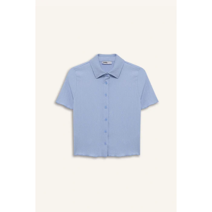 Defacto D4520 Mavi Coool Fitted Bürümcük Kısa Kollu Gömlek