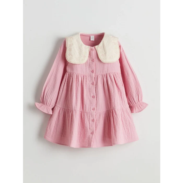 LCW Kids Pembe Bebe Yaka Kız Çocuk Müslin Elbise
