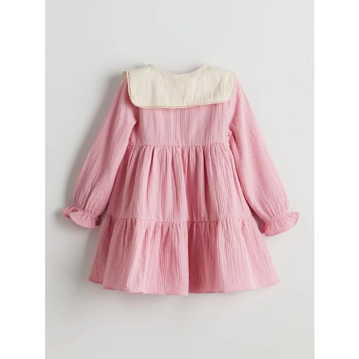 LCW Kids Pembe Bebe Yaka Kız Çocuk Müslin Elbise