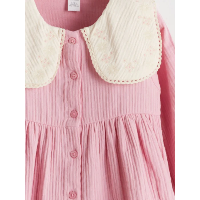 LCW Kids Pembe Bebe Yaka Kız Çocuk Müslin Elbise