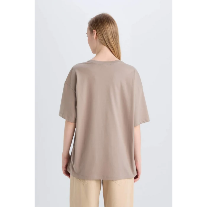 Defacto D9113 Kahve Coool Tom & Jerry Oversize Geniş Kalıp Bisiklet Yaka Baskılı Kısa Kollu Tişört