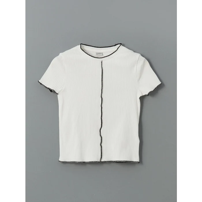 LCW Kids Ekru Bisiklet Yaka Kız Çocuk Crop Tişört 2li