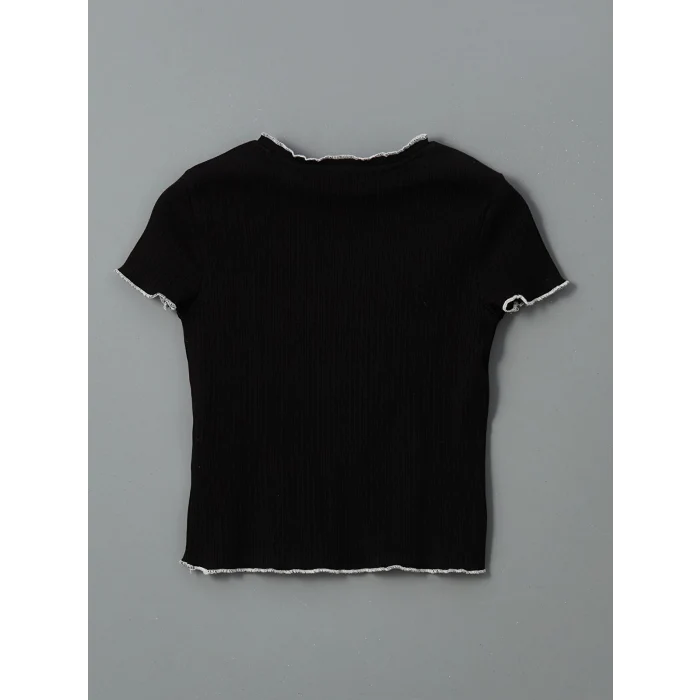 LCW Kids Ekru Bisiklet Yaka Kız Çocuk Crop Tişört 2li