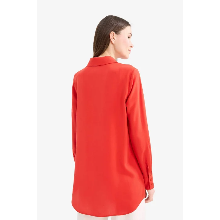 Defacto Z3538 Kırmızı Regular Fit Basic Düz Uzun Kollu Tesettür Gömlek Tunik