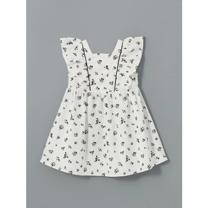 LCW Kids Ekru Kare Yaka Keten Kız Çocuk Elbise