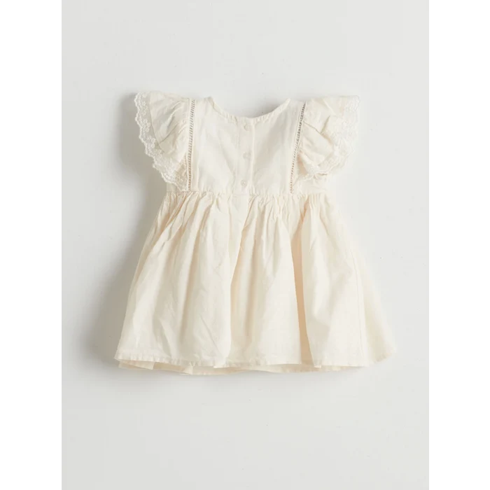 LCW baby Ekru Poplin Kız Bebek Elbise ve Saç Bandı 2li