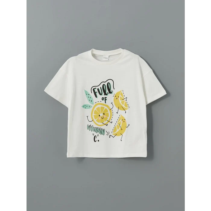 LCW Kids Ekru Bisiklet Yaka Kız Çocuk Şortlu Pijama Takımı