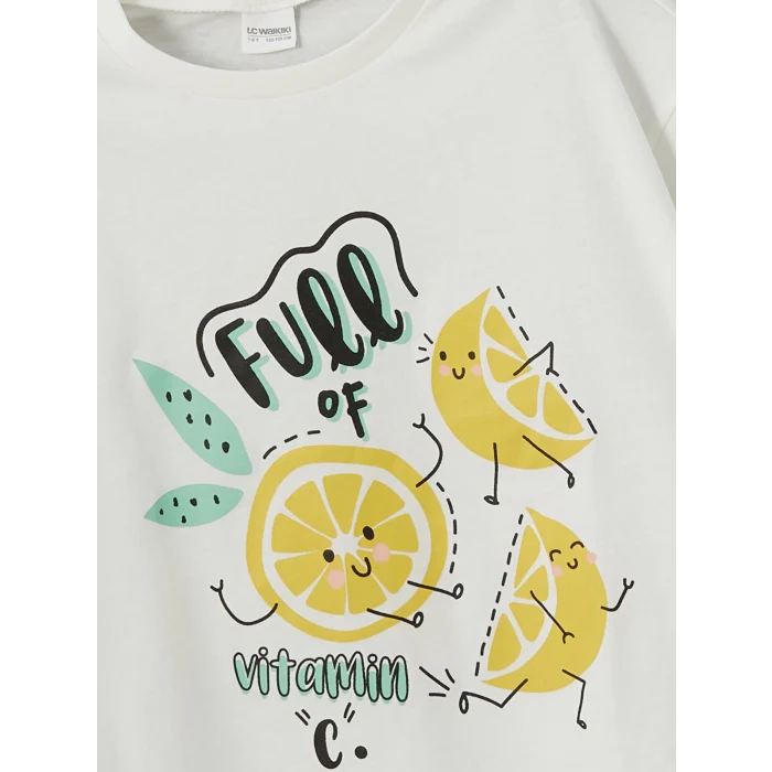 LCW Kids Ekru Bisiklet Yaka Kız Çocuk Şortlu Pijama Takımı