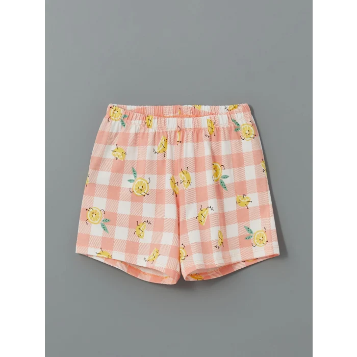 LCW Kids Ekru Bisiklet Yaka Kız Çocuk Şortlu Pijama Takımı