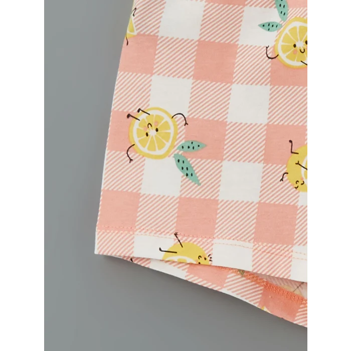 LCW Kids Ekru Bisiklet Yaka Kız Çocuk Şortlu Pijama Takımı