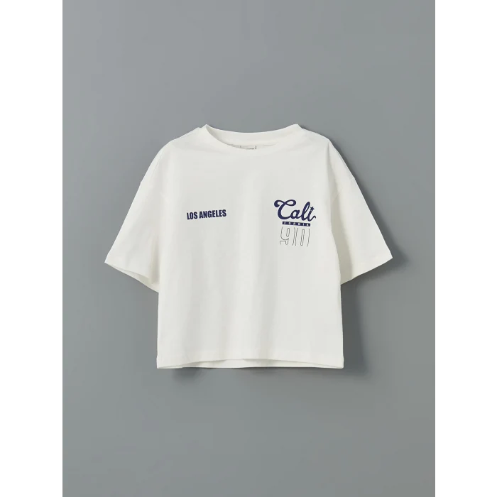 LCW Kids Ekru Los Angeles Baskılı Kız Çocuk Tişört ve Eşofman Altı