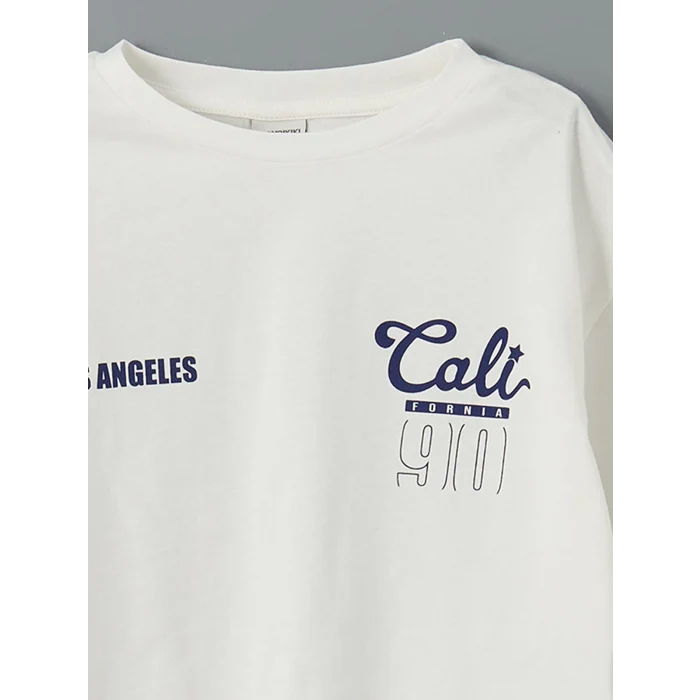 LCW Kids Ekru Los Angeles Baskılı Kız Çocuk Tişört ve Eşofman Altı