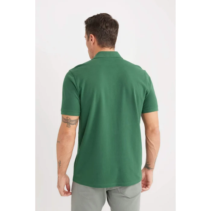 Defacto C1293 Yeşil %100 Pamuk Regular Fit Kısa Kollu Basic Düz Pike Kumaş Polo Tişört