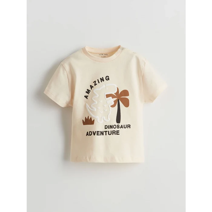 LCW baby Bej Dinazor Baskılı Erkek Bebek Tişört ve Pantolon 2li