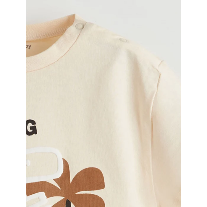 LCW baby Bej Dinazor Baskılı Erkek Bebek Tişört ve Pantolon 2li