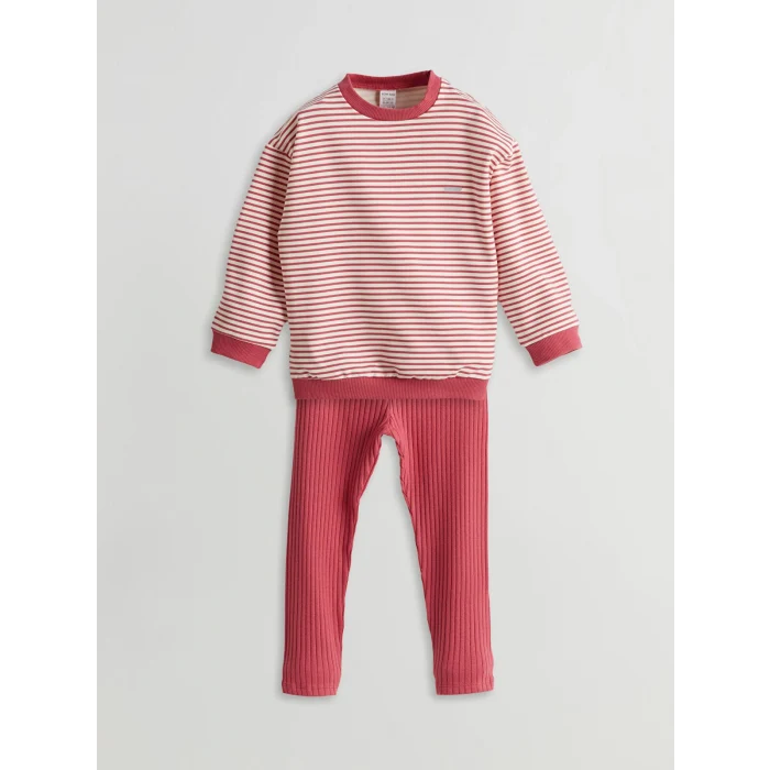 LCW baby Pembe Çizgili Kız Bebek Sweatshirt ve Tayt 2li
