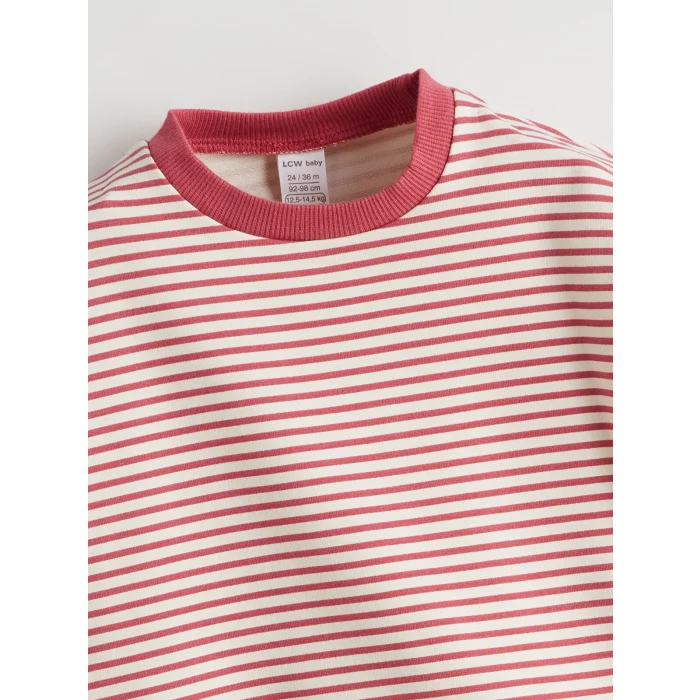 LCW baby Pembe Çizgili Kız Bebek Sweatshirt ve Tayt 2li