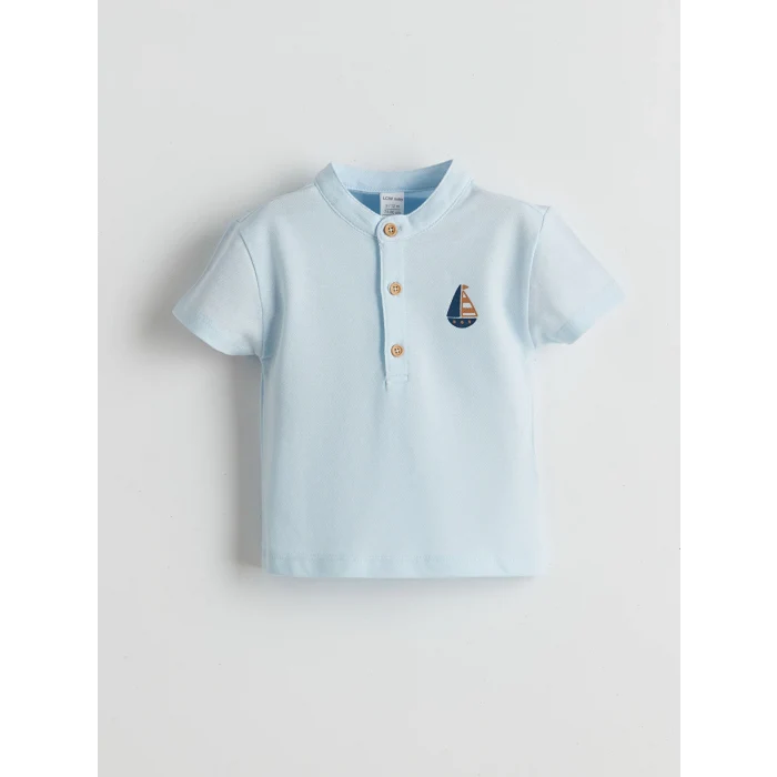 LCW baby Mavi Hakim Yaka Baskılı Erkek Bebek Tişört ve Pantolon 2li