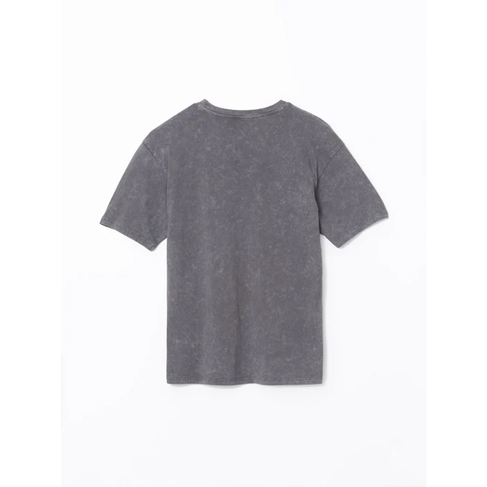 LCW Vision Antrasit Bisiklet Yaka Leopar Baskılı Kadın Tişört