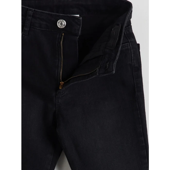 LCW Kids Siyah Beli Ayarlanabilir Lastikli Kız Çocuk Jean Pantolon