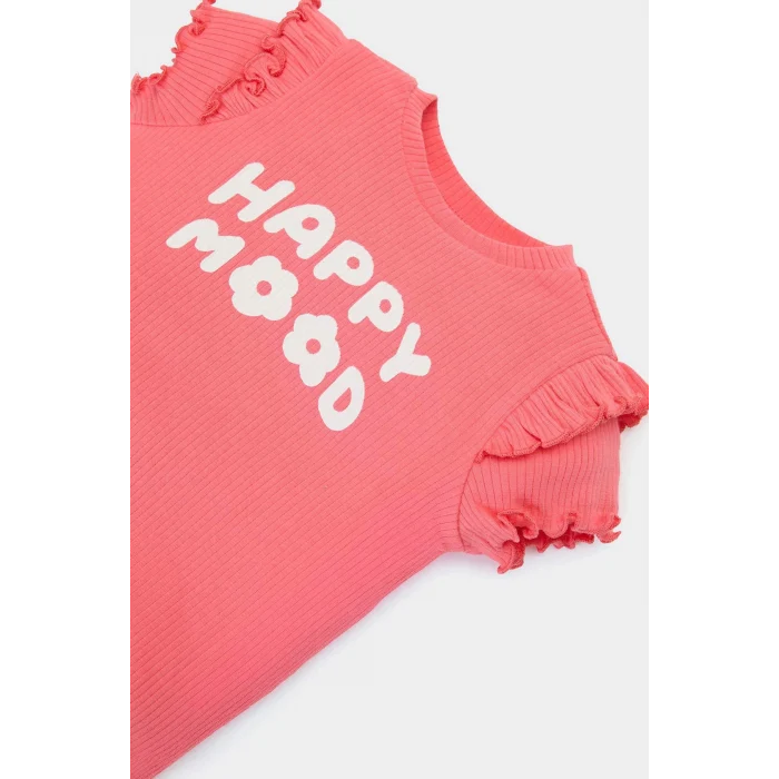 Defacto A0457 Kırmızı Kız Bebek 2li Takım Baskılı Kısa Kollu Fitilli Kaşkorse Tişört Beli Lastikli Alt