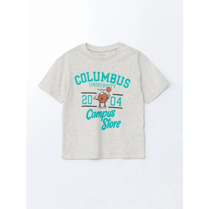 LCW Kids Beyaz Bisiklet Yaka Baskılı Erkek Çocuk Tişört ve Şort 2li