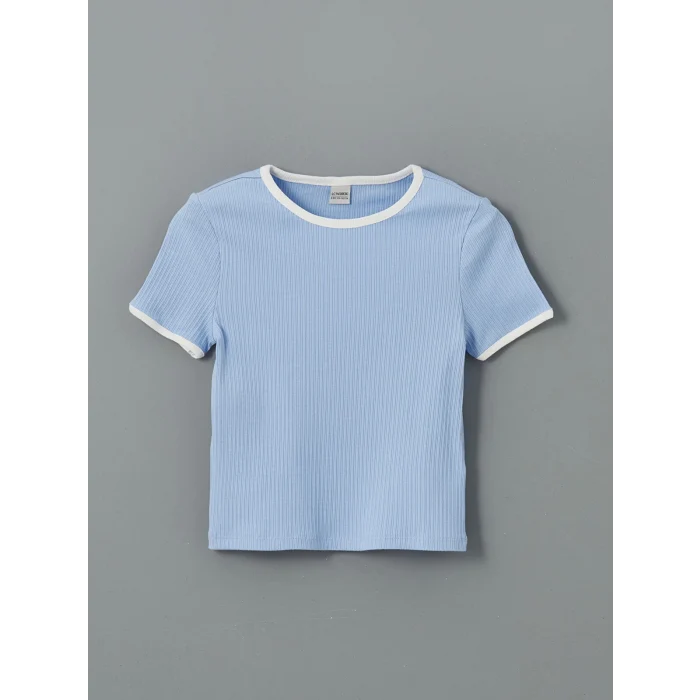 LCW Kids Ekru Bisiklet Yaka Ayı Teddy Baskılı Kız Çocuk Crop Tişört 2li