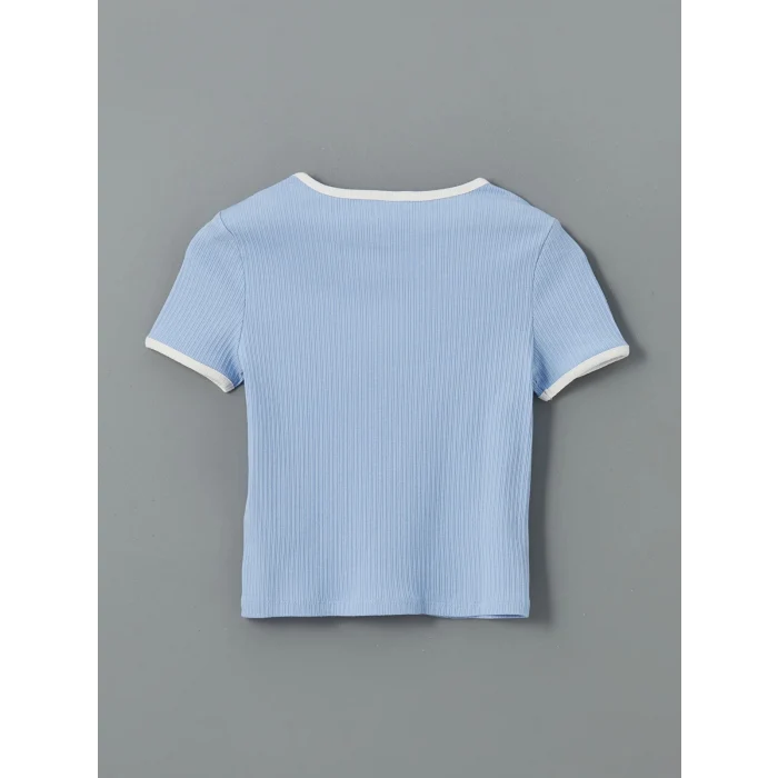 LCW Kids Ekru Bisiklet Yaka Ayı Teddy Baskılı Kız Çocuk Crop Tişört 2li