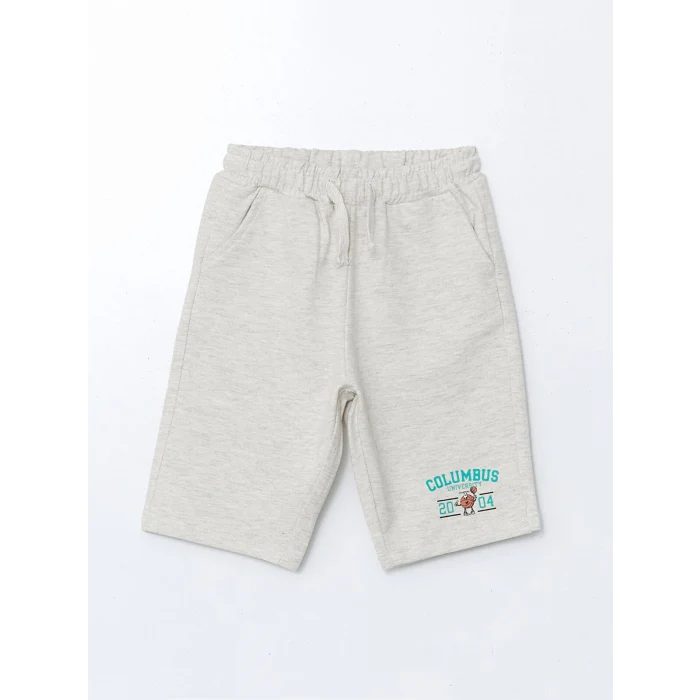 LCW Kids Beyaz Bisiklet Yaka Baskılı Erkek Çocuk Tişört ve Şort 2li