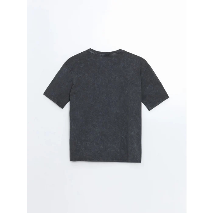 LCW Vision Antrasit Bisiklet Yaka Baskılı Oversize Kadın Tişört