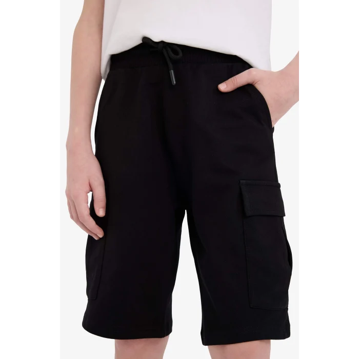 Defacto B5868 Siyah Erkek Çocuk Beli Lastikli Kargo Cepli Şort