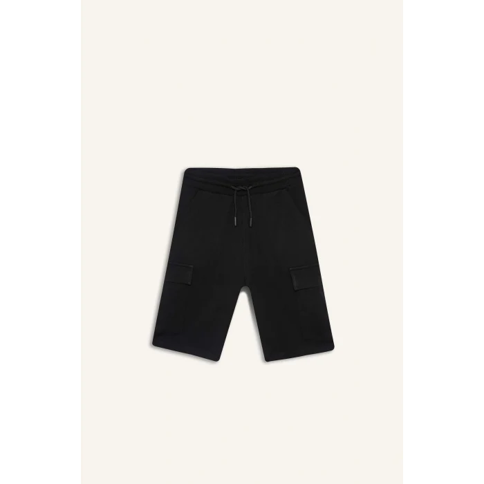 Defacto B5868 Siyah Erkek Çocuk Beli Lastikli Kargo Cepli Şort
