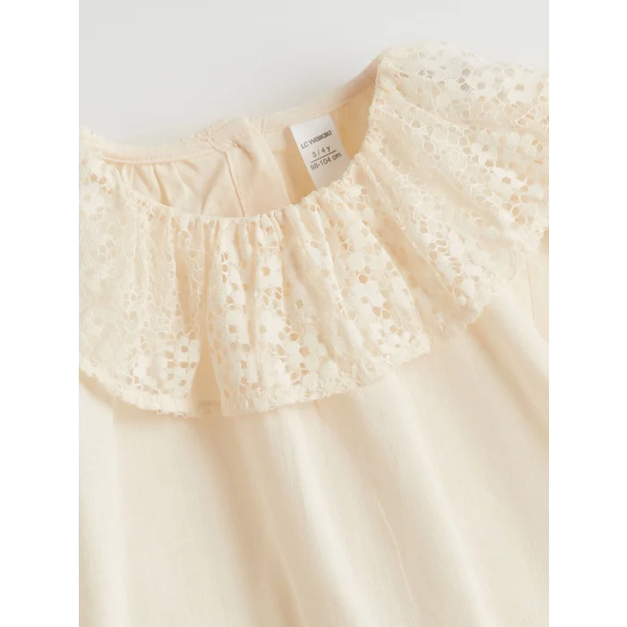 LCW Kids Ekru Kız Çocuk Dantel Yaka Pamuklu Bluz